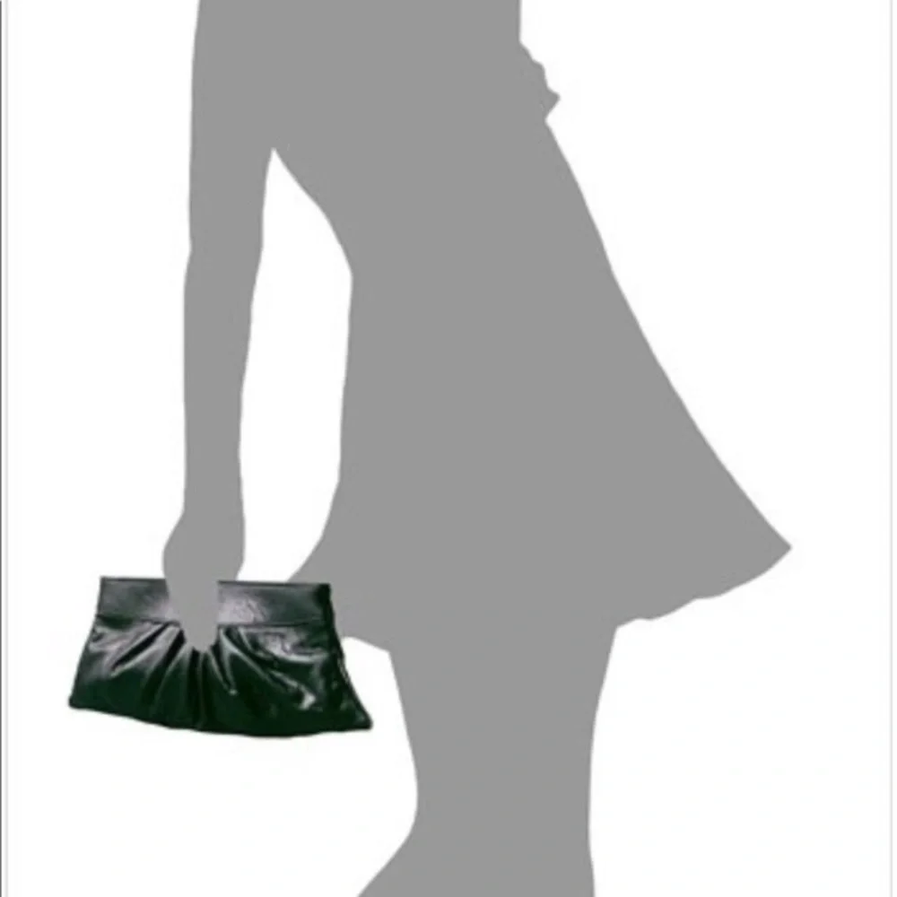 Lauren Merkin Black Shiny Faux Snakeskin Embossed Eve Leather Evening Clutch Bag
